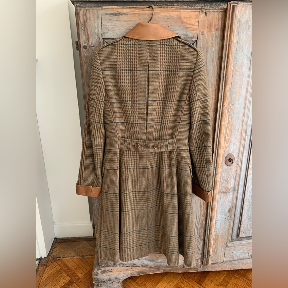 Ralph Lauren Double Breasted fitted and flare Plaid Coat with Leather Trim - Picture 2 of 13
